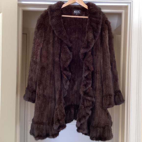 Belle Fare Modern Elegant Versatile Mahogany Knitted Mink Coat Stroller Jacket - Picture 2 of 15
